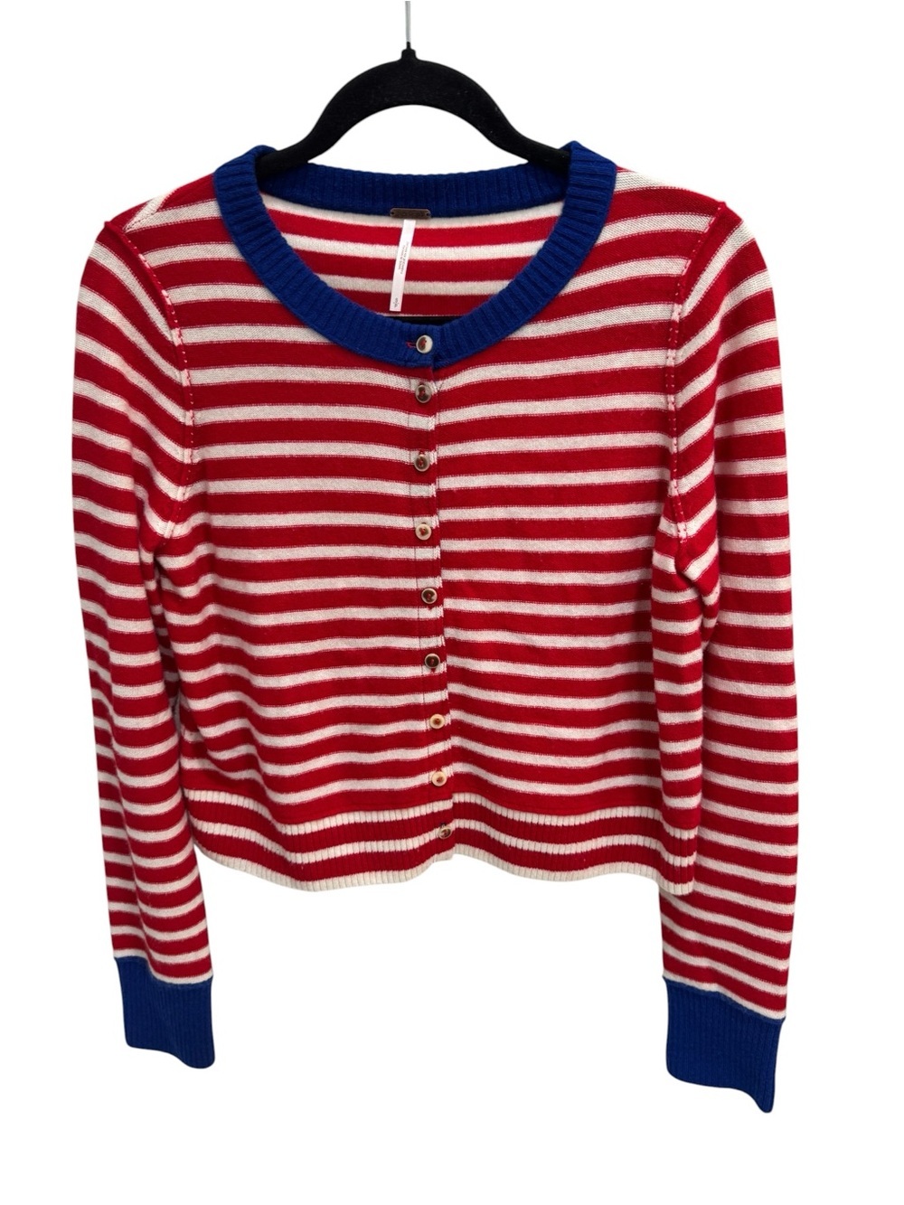 Free People Red White Blue Striped Cashmere Blend Cardigan Sweater Small